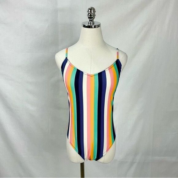 J. Crew Ballet Tank Swimsuit One Piece Multi-Color Striped Swimming Suit Sz Med - Picture 1 of 7